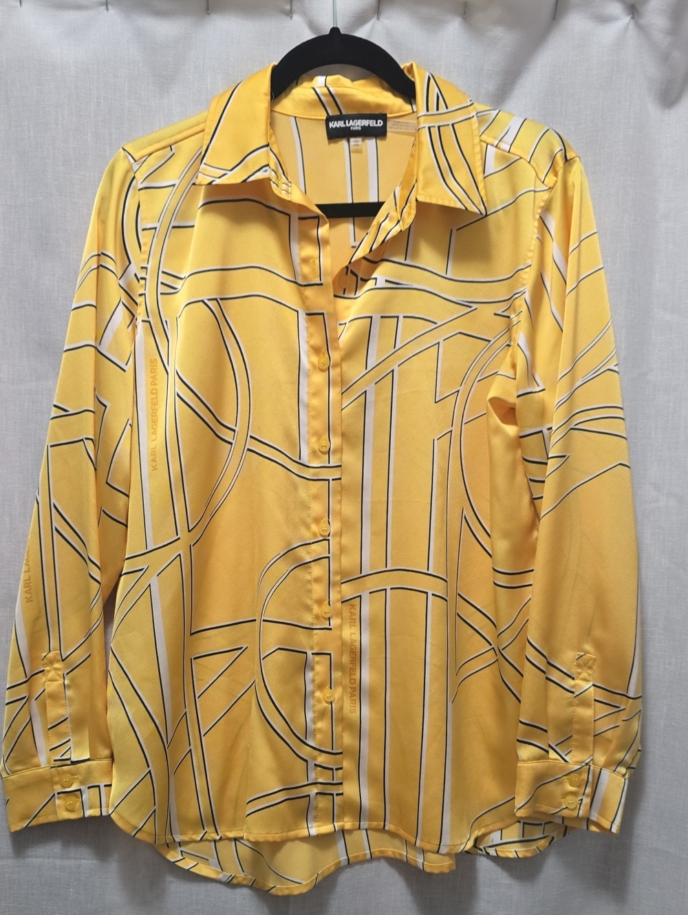 Karl Lagerfeld Yellow Graphic-Striped Button Shirt